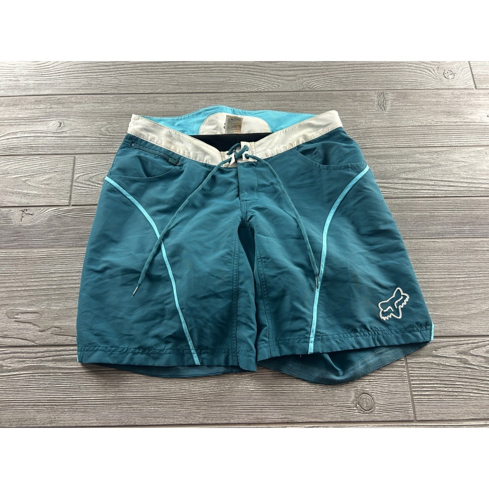 Fox Racing Lace Up Shorts Womens M Padded Cycling Zip Pocket Blue Bike